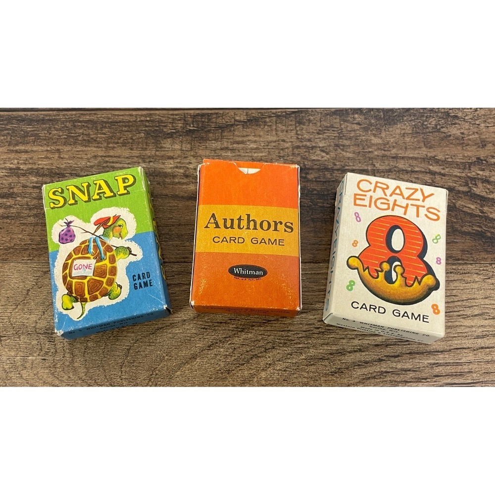 Lot Of 3 Vintage Whitman Mini Card Games Snap Authors Crazy Eights